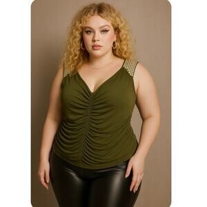 Vintage Y2K Baby Phat Plus Size Army Green Embellished Sleeveless Top  2XL